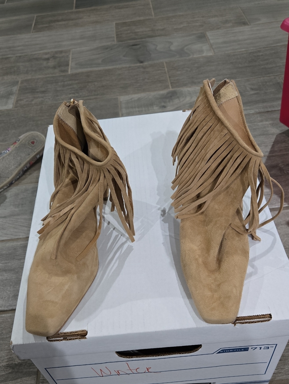 Bianca Di Tan Fringe Ankle Bootie Zipper In Back Size 37 US Size 7